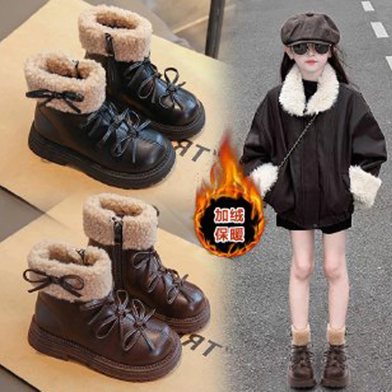 女童马丁短靴子儿童二棉鞋子2025秋冬季新款雪地靴加绒小皮靴公主