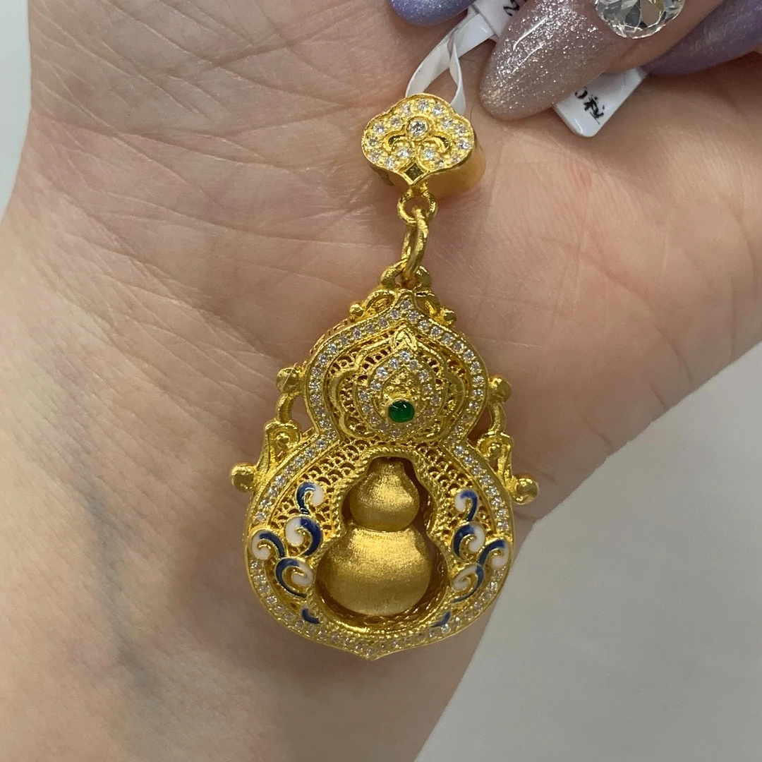 【金吊坠】点钻烧蓝四美葫芦吊坠黄金5G足金999传承附加【588/388】