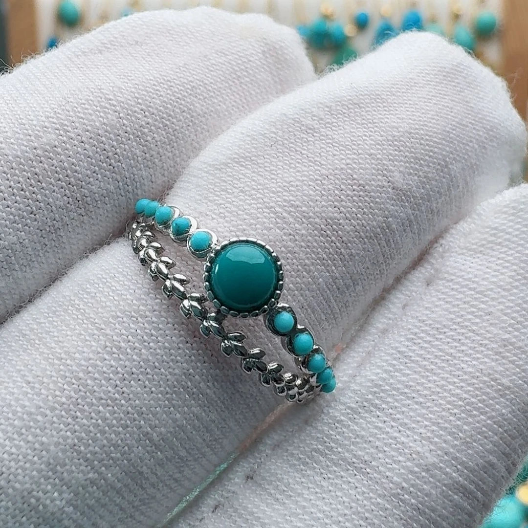 绿松石银S925镶嵌戒指