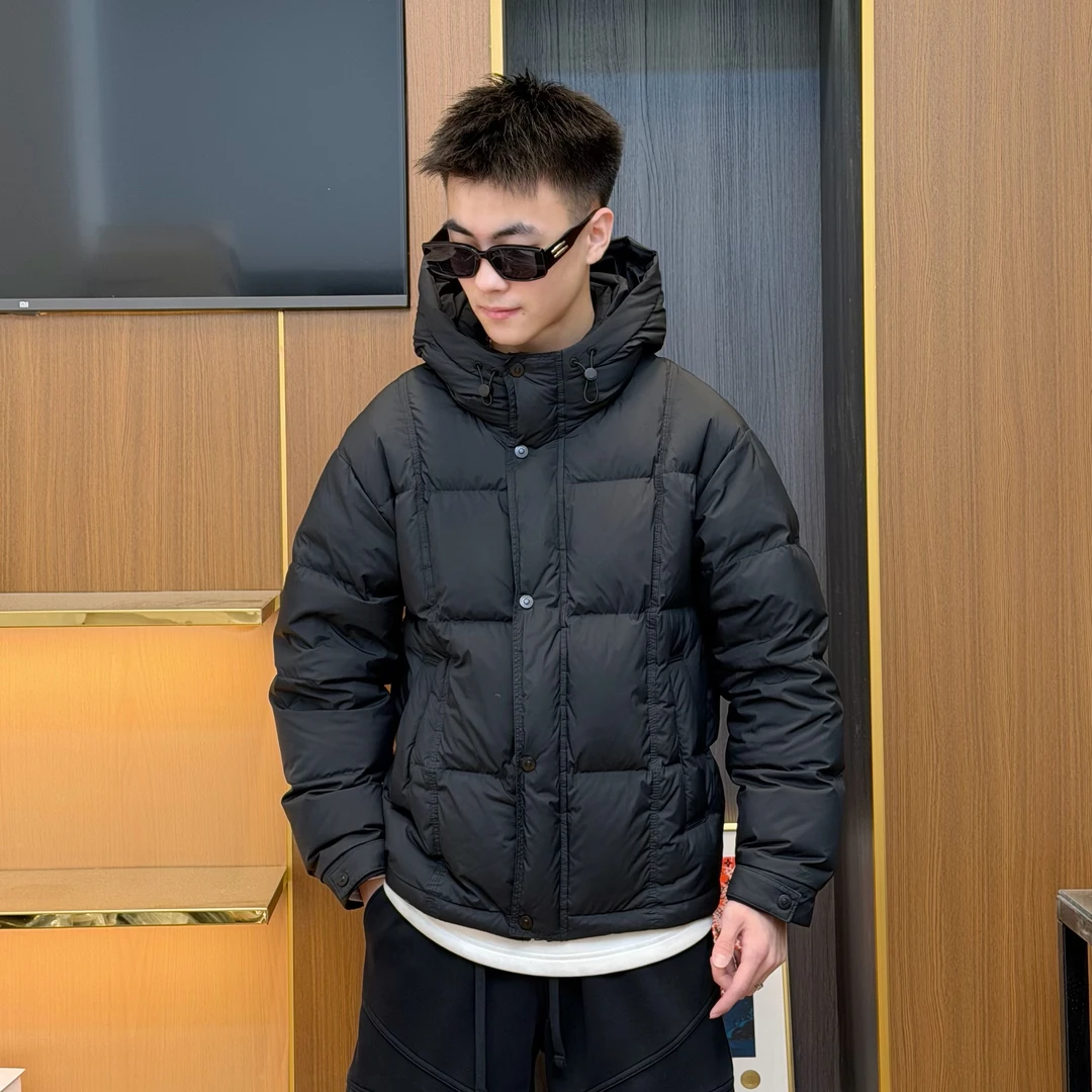 冬季潮牌连帽白鸭绒羽绒服男女同款百搭泡芙款面包服磁吸扣外套