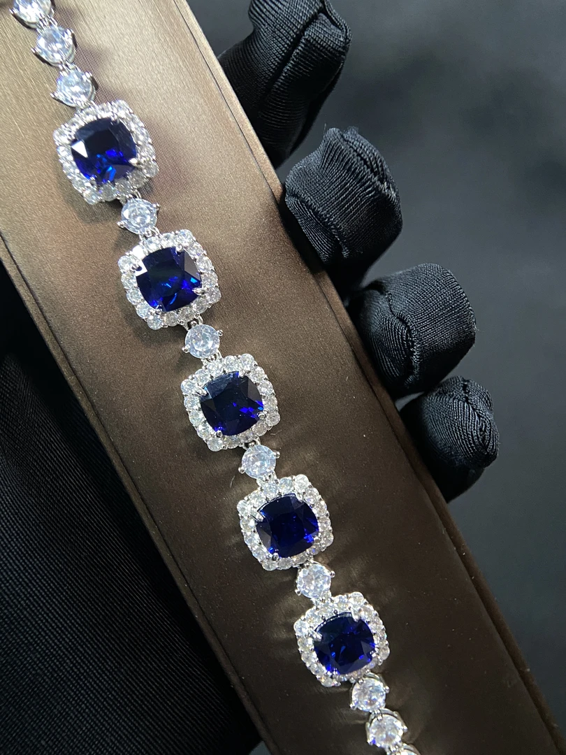 合金锆石手链 珍品培育皇家蓝手链精工合金镀金-276