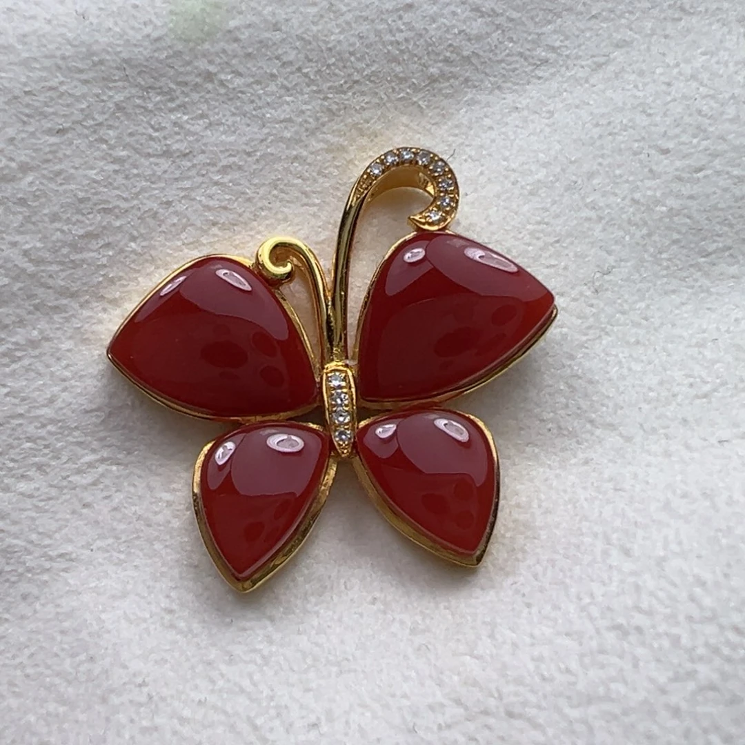 南红玛瑙18K金镶嵌吊坠