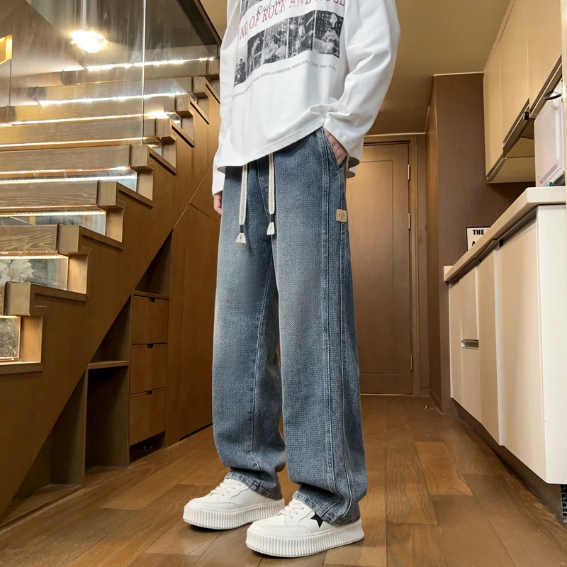 牛仔裤男款星空纹宽松直筒百搭复古垂感长裤男装秋季爆款美式新款