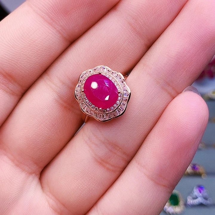 红宝石戒指银S925镶嵌