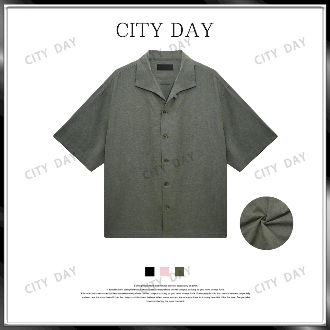 CityDay【楠哥】臻逸·莱赛尔亚麻一片领新极简主义慵懒风衬衫 60035