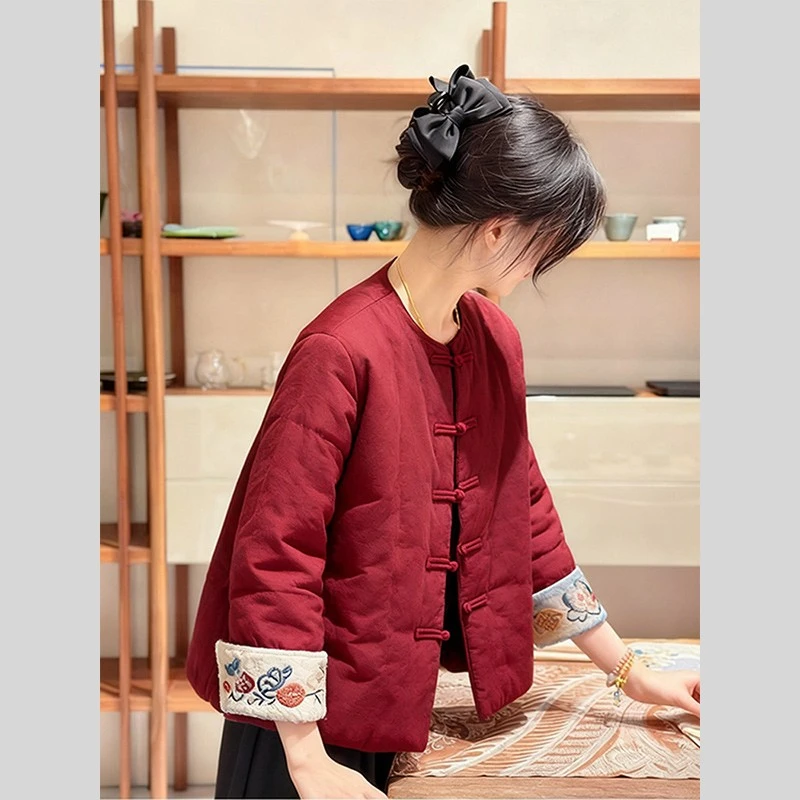 兹伊翰【红色流年】2025冬季新款新中式棉服外套女气质盘扣国风棉衣