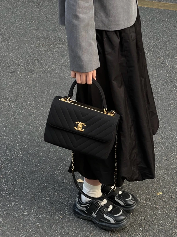 95新 Chanel/香奈儿 4050 黑色帆布金标tendy cc手提斜挎包18-19