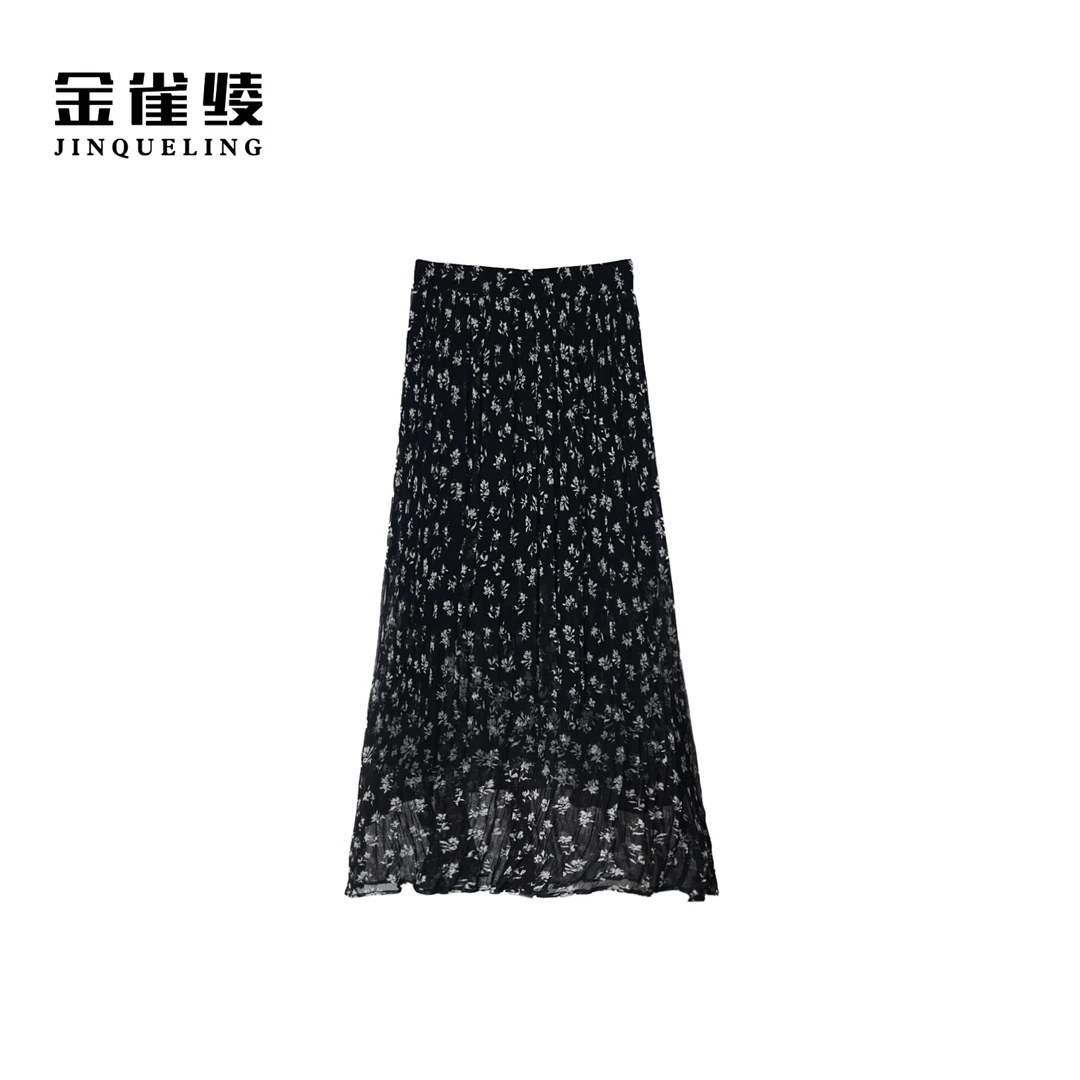 金雀绫【杏花微雨】设计师款碎花轻奢百搭加宽加大半身裙SZA2Q333