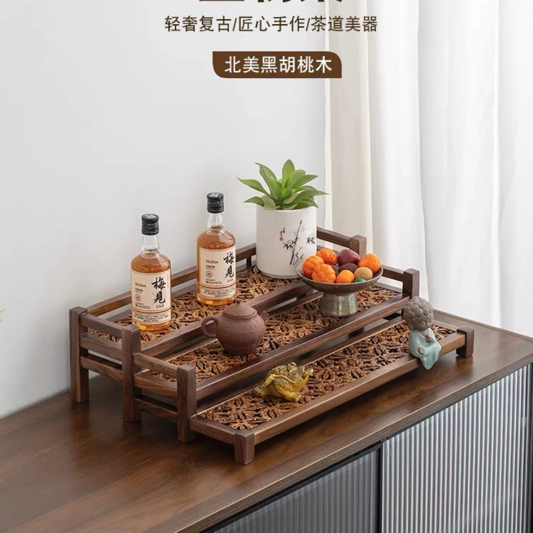 胡桃木核桃杯架 双层茶杯架晾杯架品茗茶具收纳杯托展示架