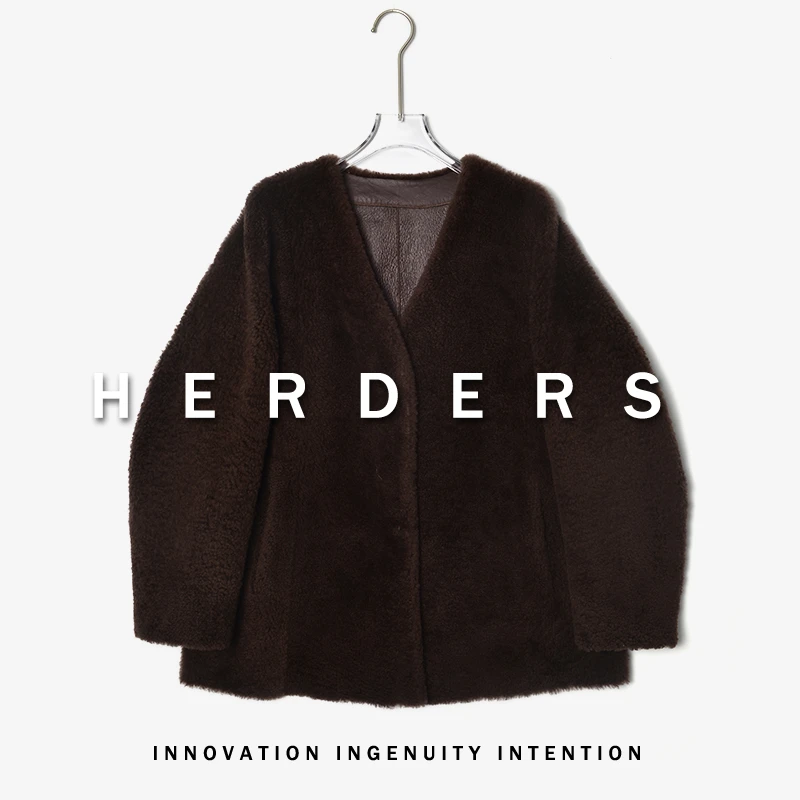 HERDERS 短款V领纽扣款多色皮毛一体 255695