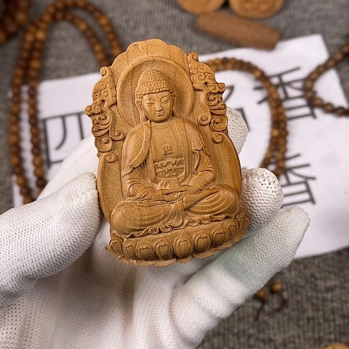 檀香木手串/手链老山檀香黑肉雕刻大日吊坠