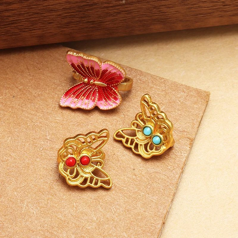 铜镀沙金蝴蝶压襟扣手绳配饰收尾连接挂钩古风diy开口按扣