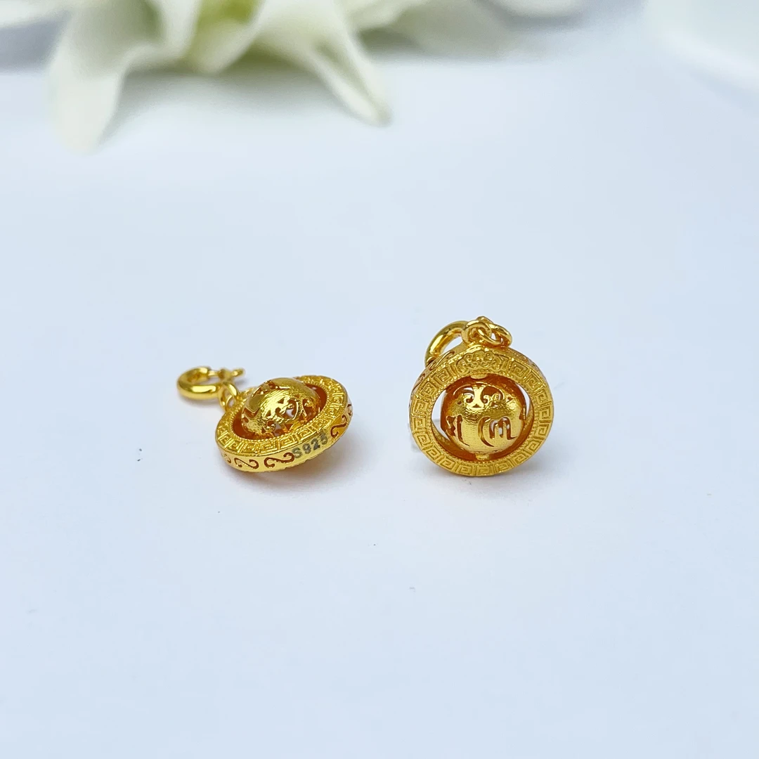 925银银制品 【萌宝饰品】B832回纹六字真言转运球滴流DIY10.7*13mm