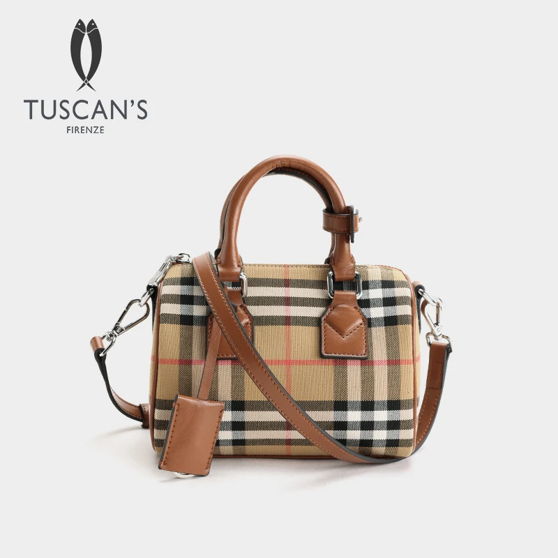 TUSCAN'S经典条纹时尚波士顿枕头包女手拎包斜挎包双鱼女包