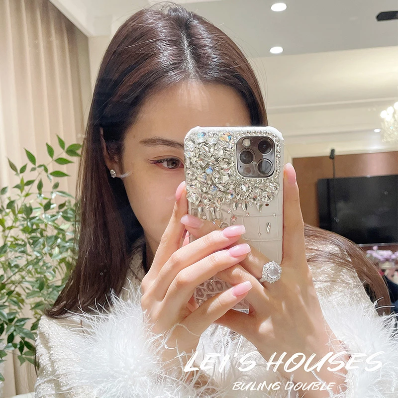 喜马拉雅鳄鱼纹皮质贴钻16promax手机壳14适用15pro网红防摔个性