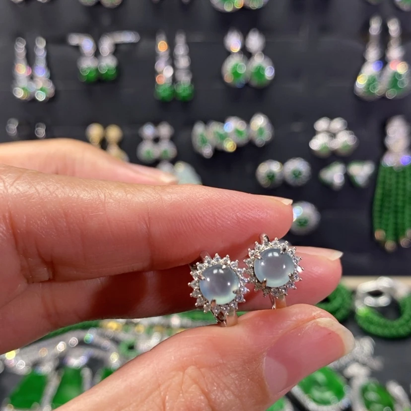 【闪购商品】翡翠耳饰银S925镀金镶嵌