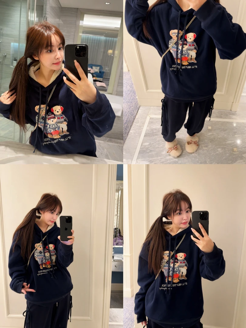 【HoorayLin】“新年全家福”拉夫定制加绒重磅刺绣小熊卫衣#LHD1101