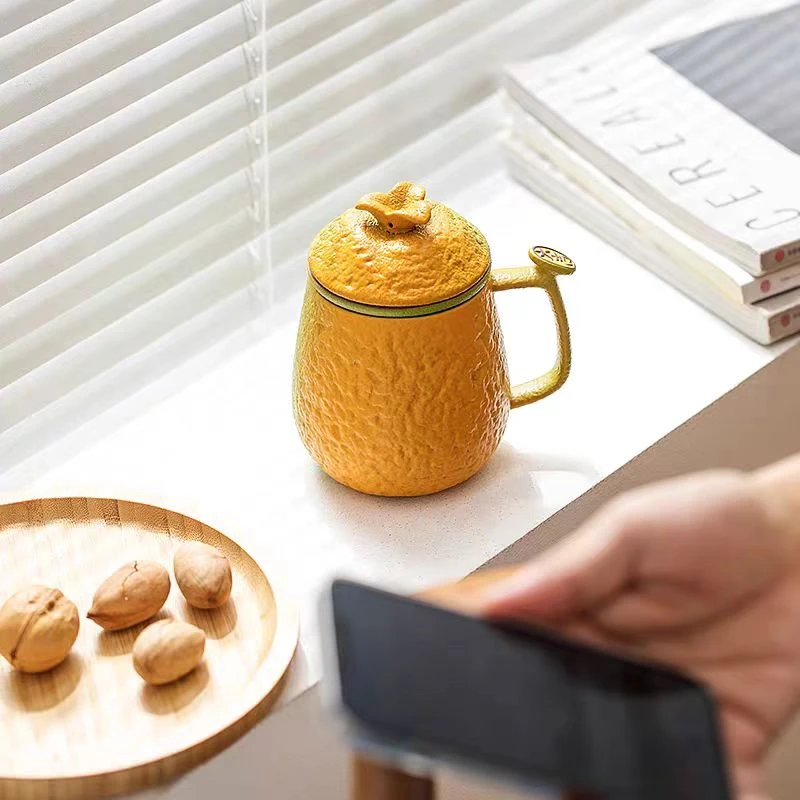 大吉大利马克杯茶水分离茶杯过滤水杯橘子杯子泡茶杯陶瓷茶具