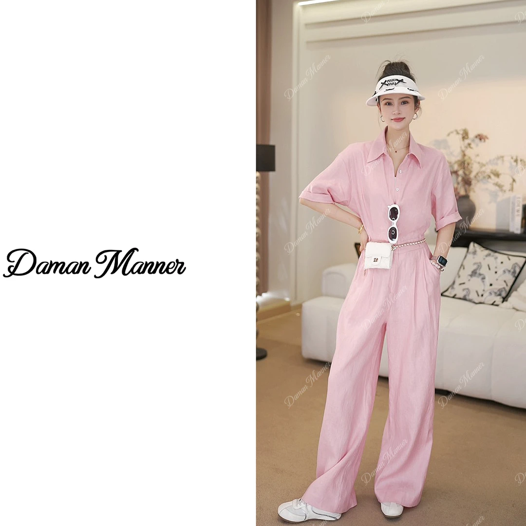 DAMAN| 亚麻连体裤欧若风夏季新款设计感百搭通勤阔腿裤DM25301