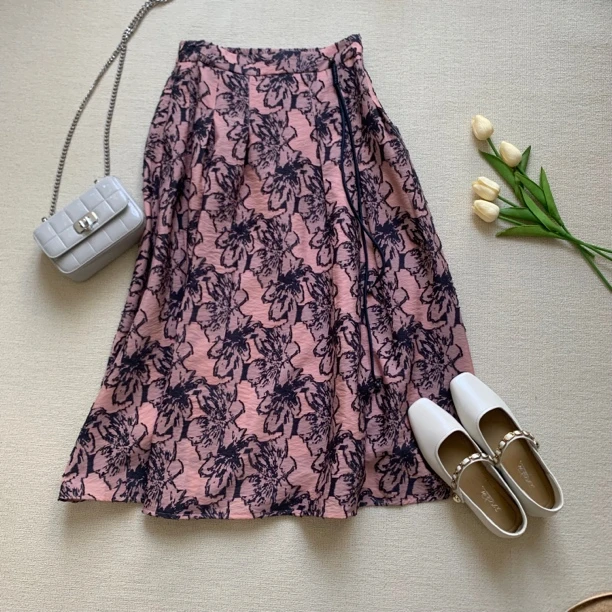 2025春新款复古印花显瘦百搭气质半身长裙舒适松紧腰高腰时尚夏季