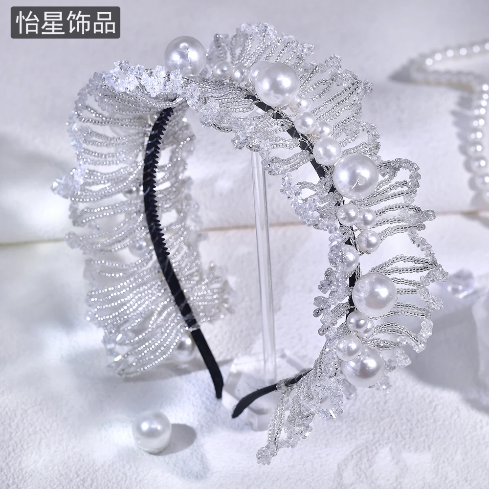 怡星 高级轻奢发箍珍珠水晶设计宽边时尚百搭欧美风重工发饰A107