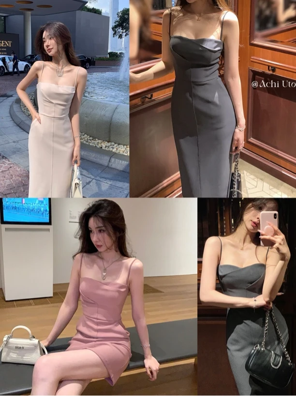 【特价】2025【新升级】实拍 吊带连衣裙性感褶皱长短款收腰包臀长裙