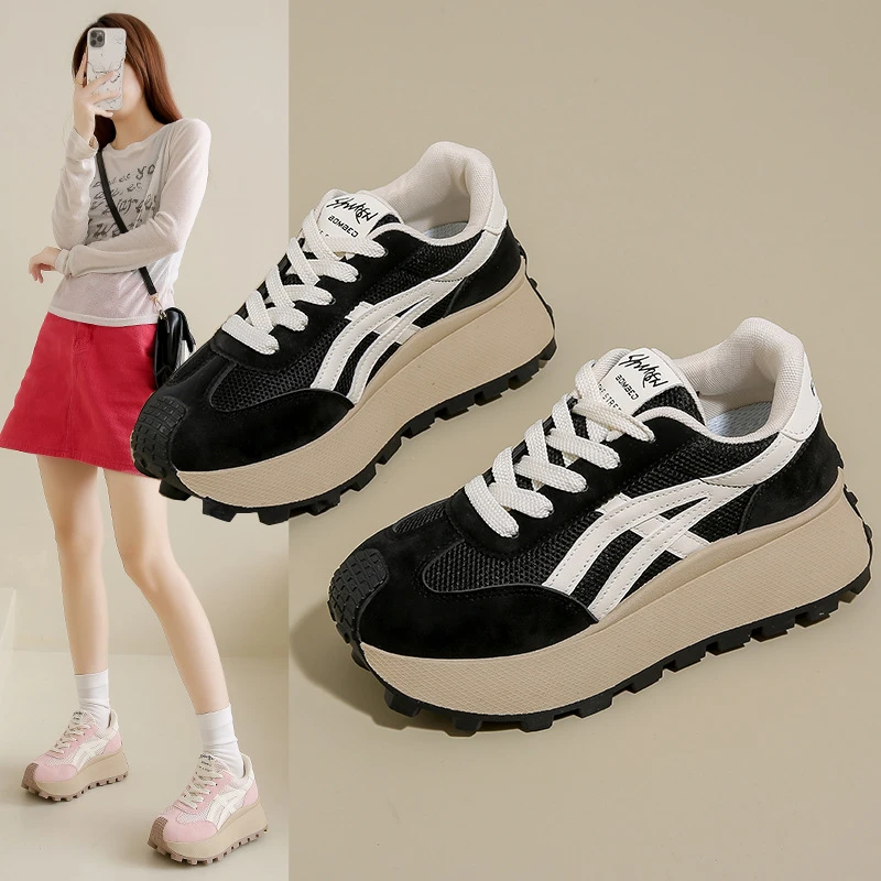韩版新款老爹鞋女2025春季学生运动跑步休闲厚底增高鞋