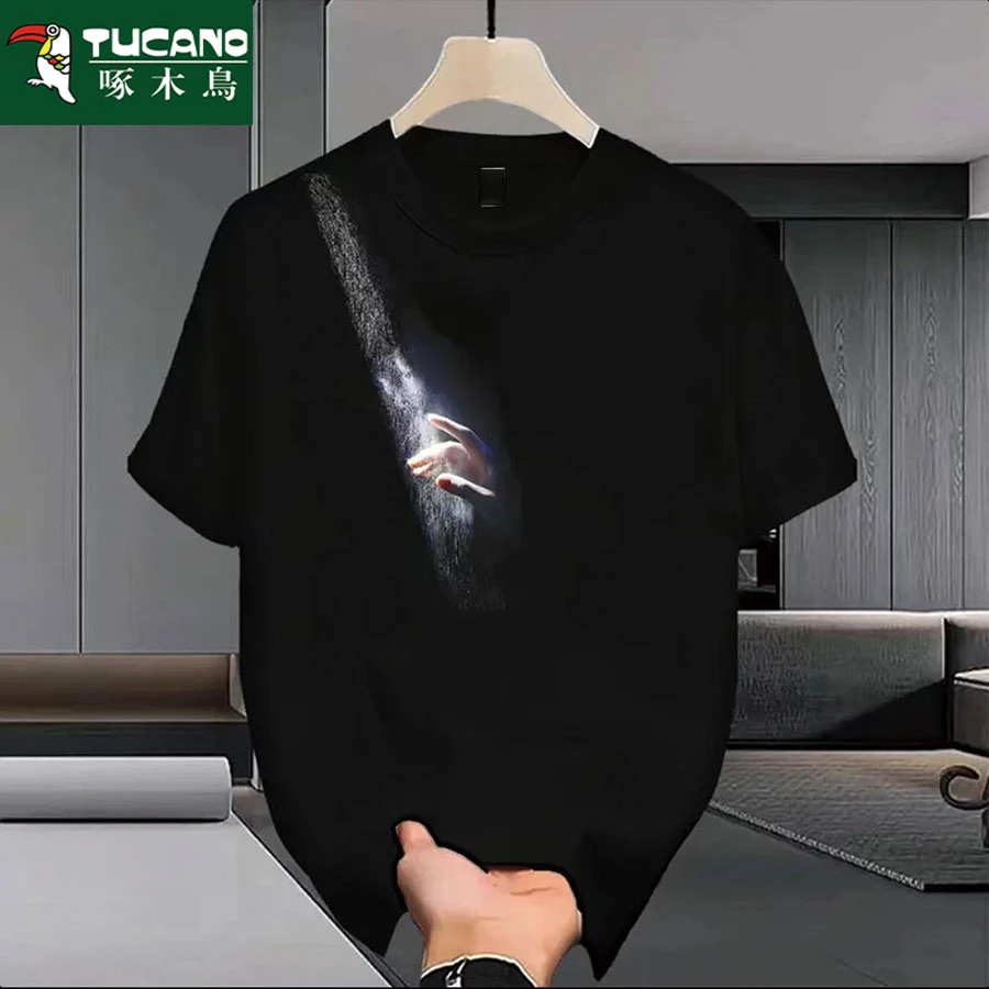 啄木鸟短袖标准青年圆领夏季落肩袖T恤潮流男装春夏修身百搭
