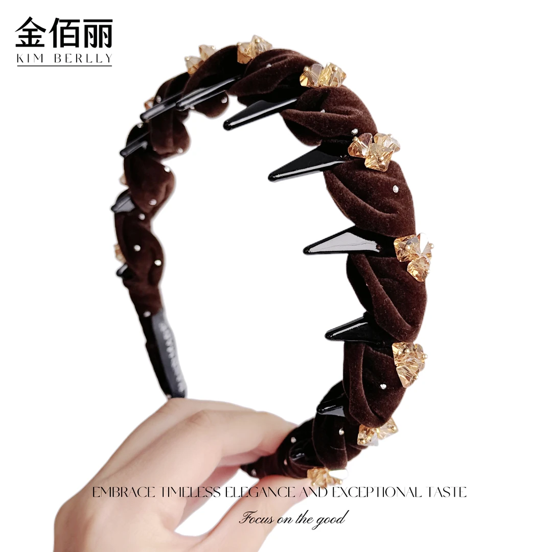 【路易斯 光影】秋冬丝绒气质韩系闪钻简约洗脸串珠波浪高颅顶发箍