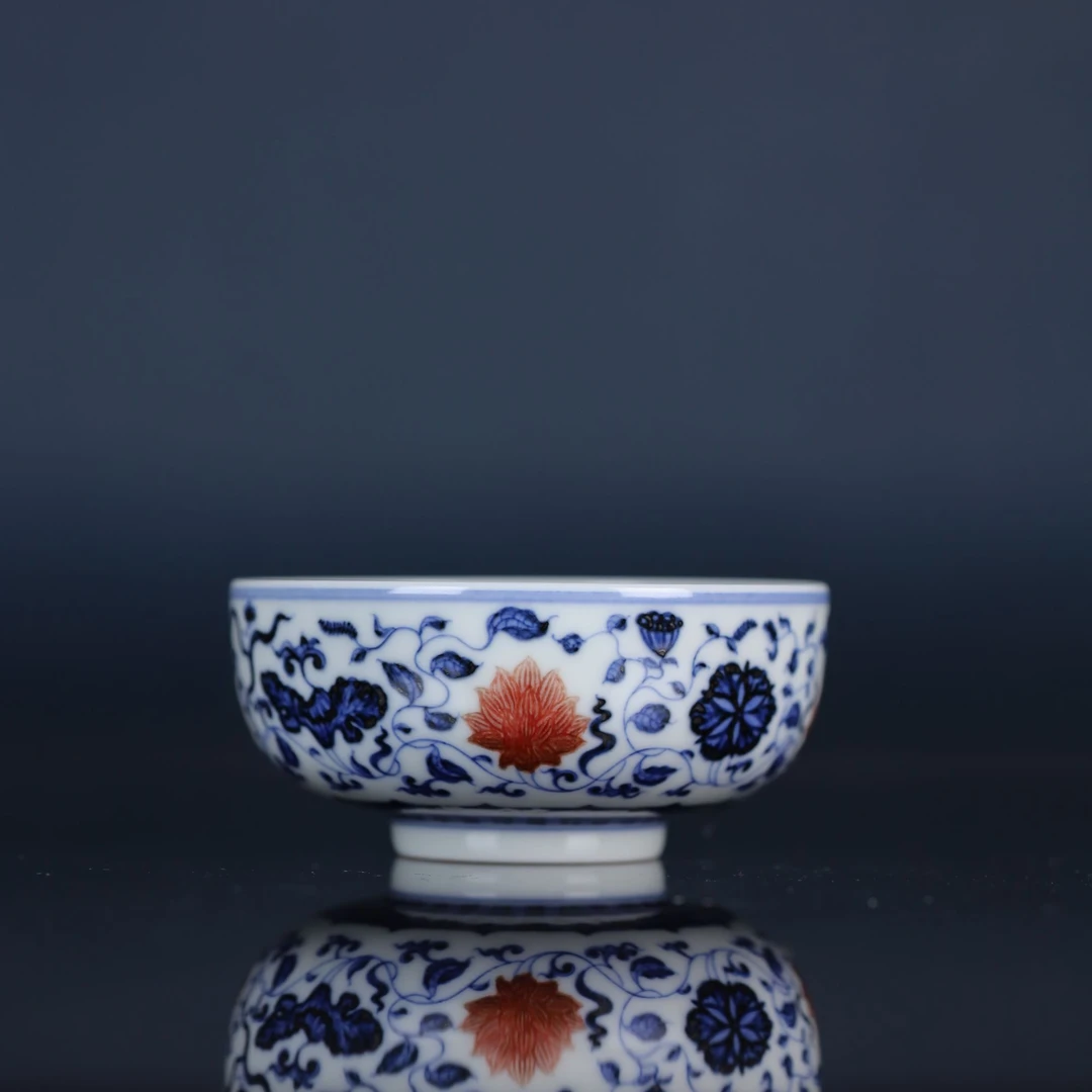 屹朴屹朴堂青花釉里红鱼藻杯顺丰包邮 YP035