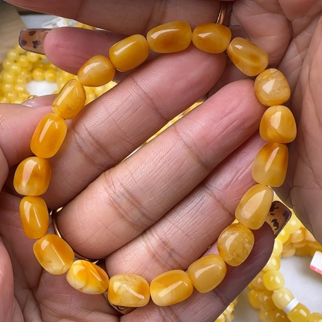 蜜蜡手链未镶嵌东**云鸡油黄随型手串