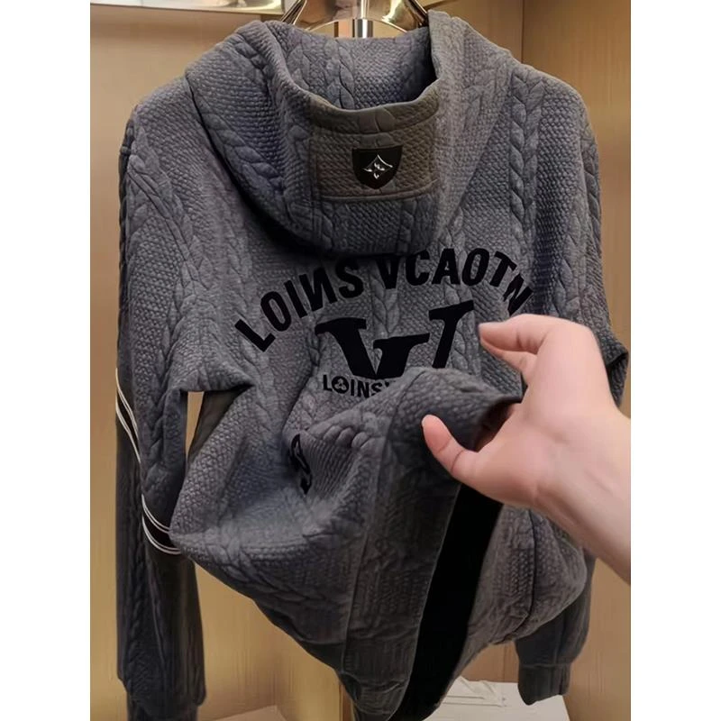 【TQUX官方正品】轻奢潮牌男士夹克秋季慵懒风拼接字母刺绣连帽外套