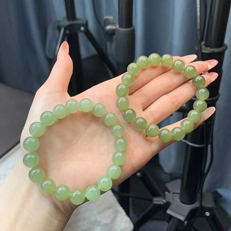 天然正品和田玉H10G湖水手串妈妈绿色素圈冰透多色多样性发一串