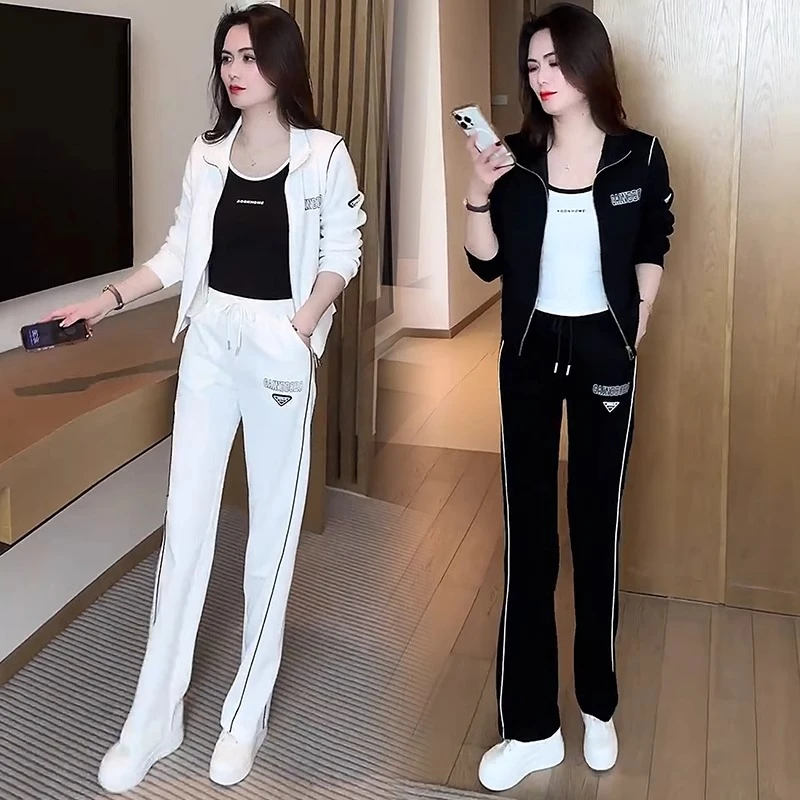 休闲运动套装女2025春季新款洋气显瘦开衫外套阔腿裤时尚两件套