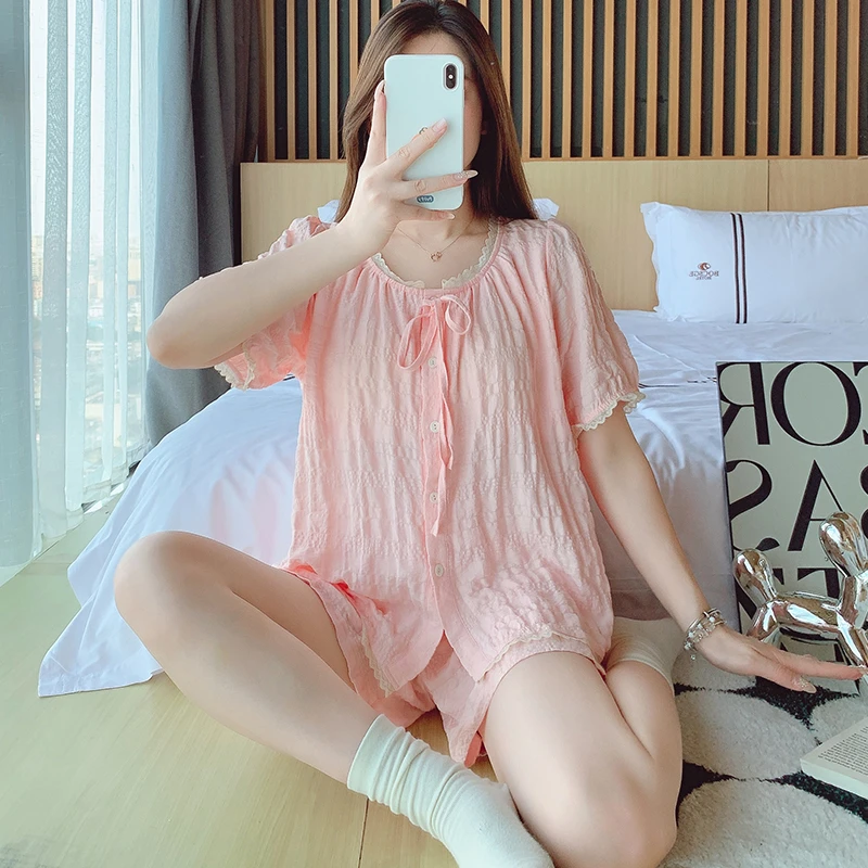 优琦诗短裤夏季春季短袖睡衣薄款家居服套装韩版套装欧若智性风