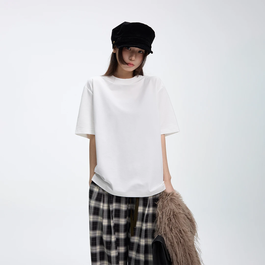 JUMPNEXT夏季重磅纯色圆领短袖t舒适质感廓形基础百搭上衣