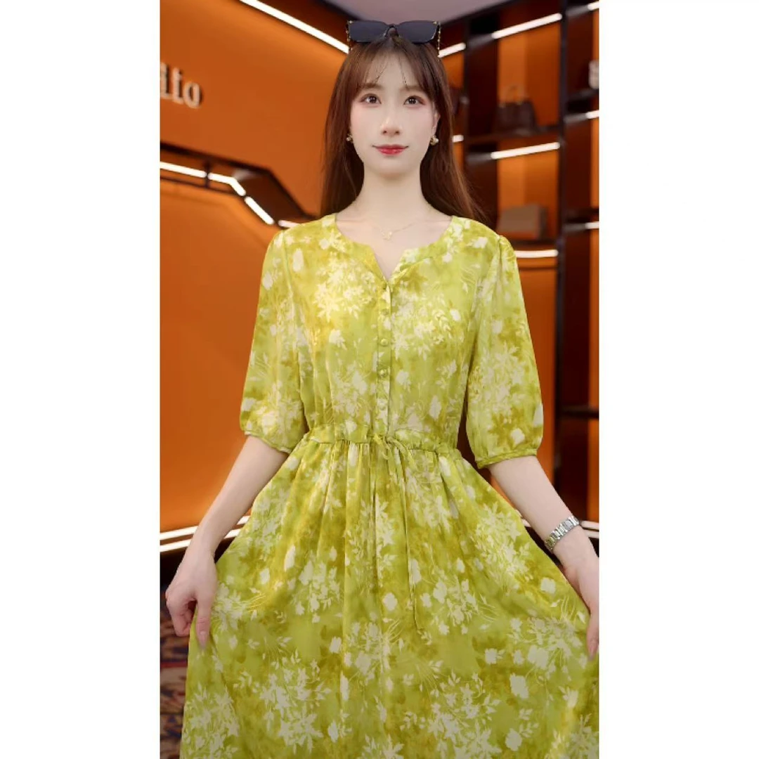 夏日青柠-2025新款高端连衣裙高贵显瘦夏季法式中长款-梦梦