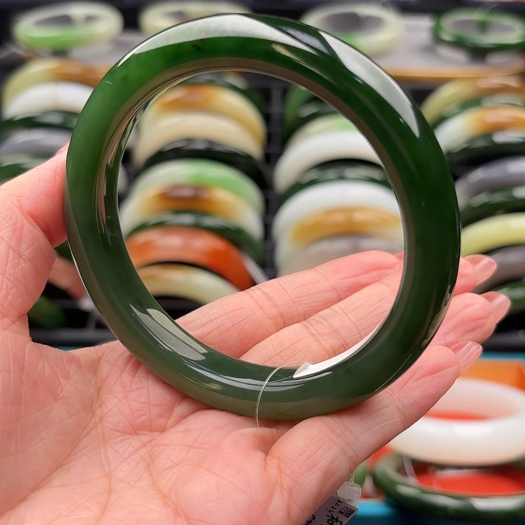 和田玉未镶嵌手镯粉阳绿渐变63.1