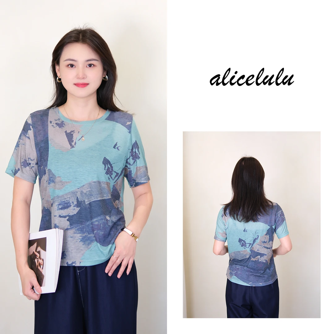 2 alicelulu 复古短袖T恤圆领时尚减龄宽松显瘦上衣S2143561L