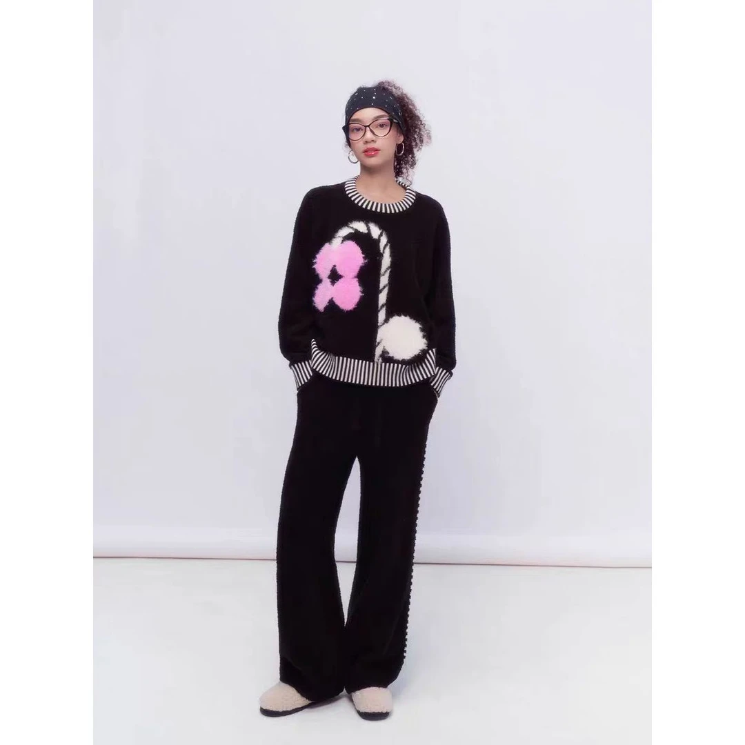 Zai Living/也宅【WR家-条纹小花半边绒】 冬季新针织半边绒家居服