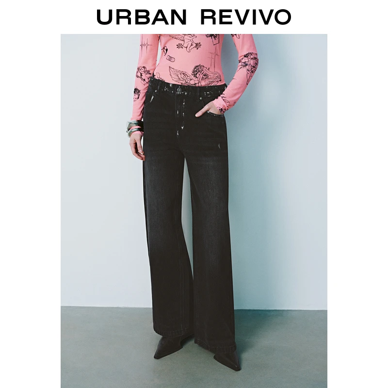 UR2025春季新款女装欧若风复古街头风水洗棉质牛仔长裤UYV850013