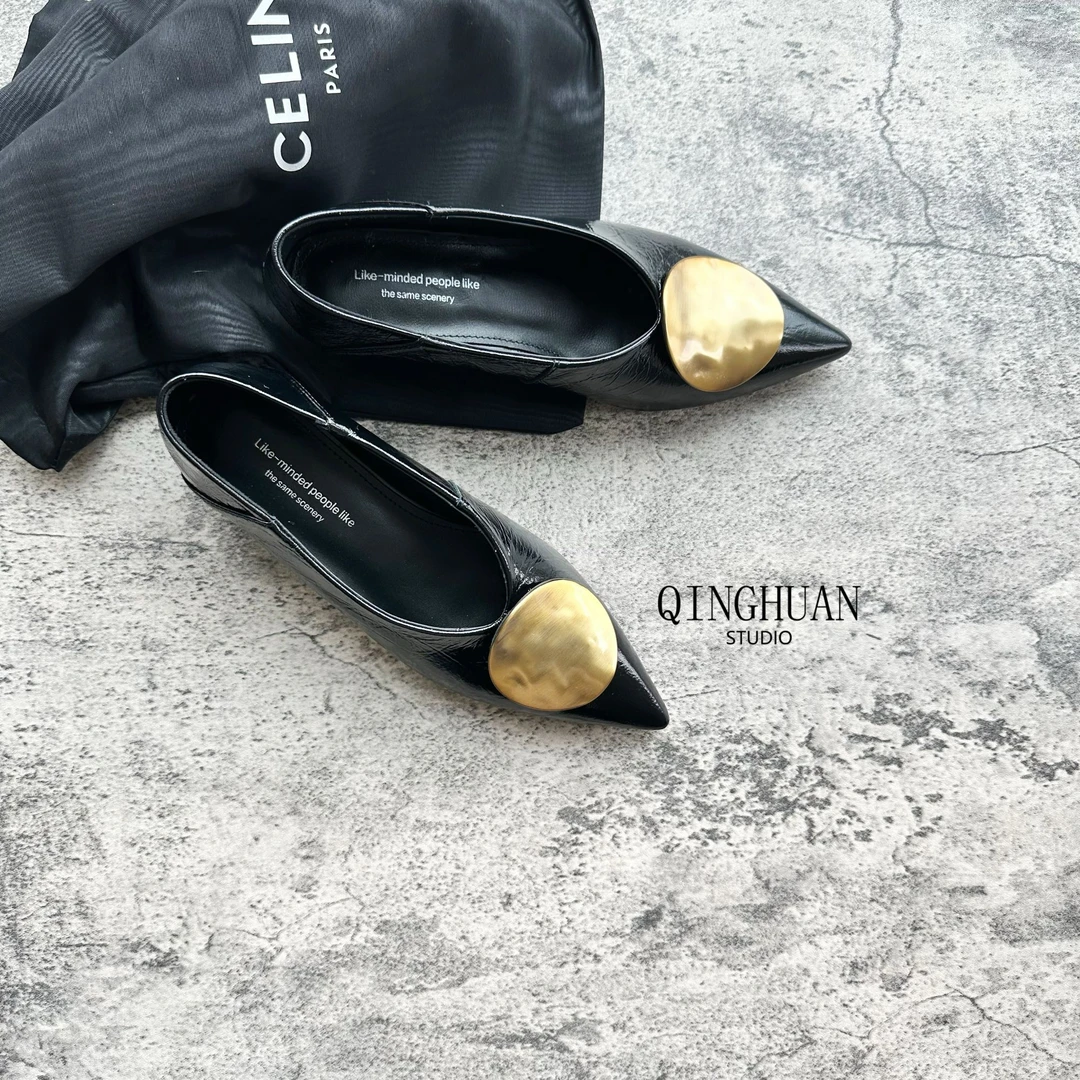 【清欢】3时尚尖头金属扣单鞋 | 真皮百搭舒适内增高 | 5cm