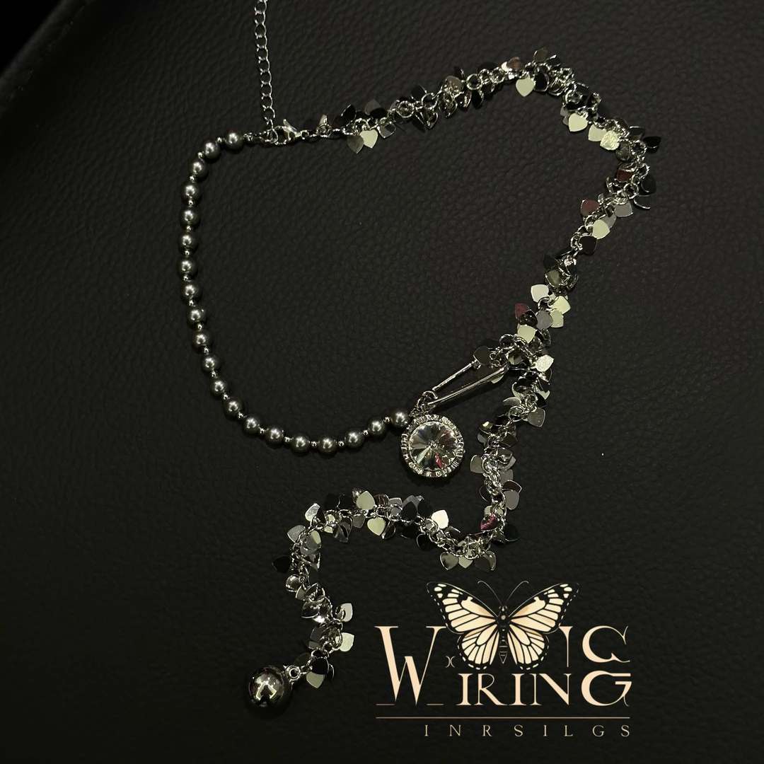 铜仿珍珠项链 王大嘴原创 “亮片圆钻”不对称链条多戴款项链A291