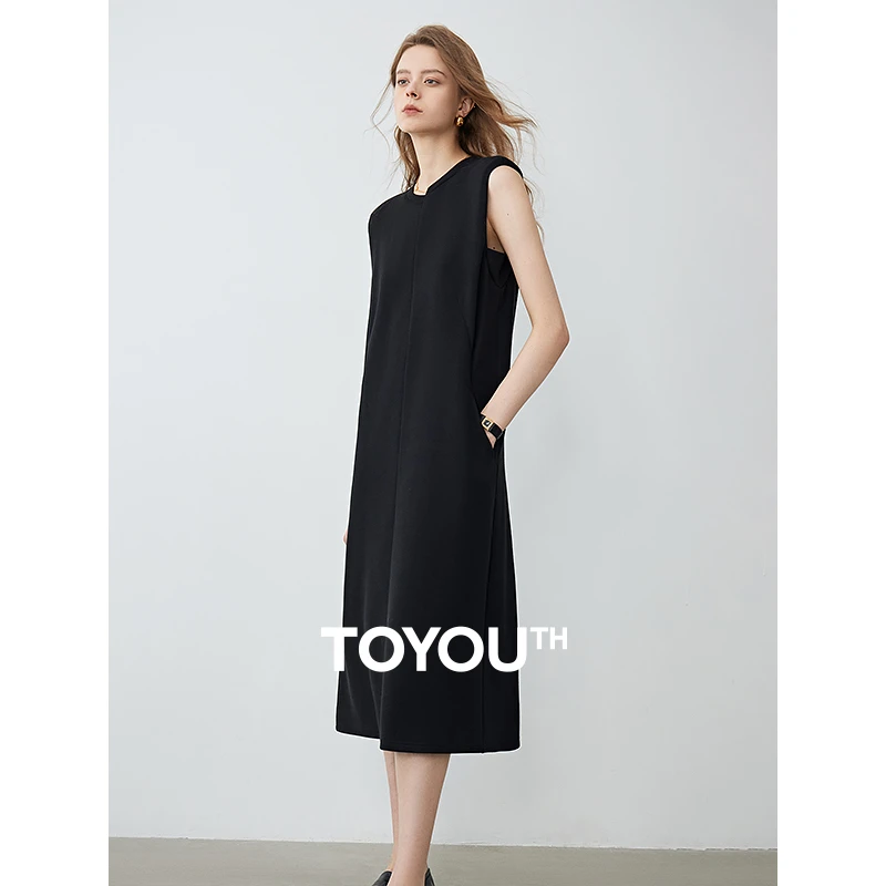 初语通勤无袖女25夏新错位拼接气质连衣裙8529804