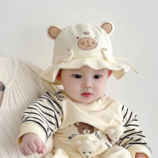 婴儿帽子春秋季薄款渔夫帽可爱超萌宝宝遮阳帽小月龄男童防晒盆帽