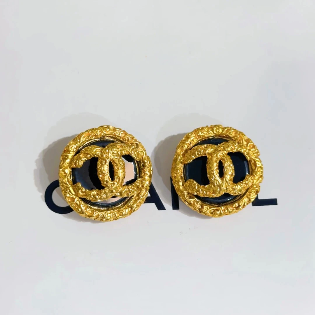 95新 Chanel/香奈儿 Chanel vintage香奈儿中古大号黑金熔岩耳夹