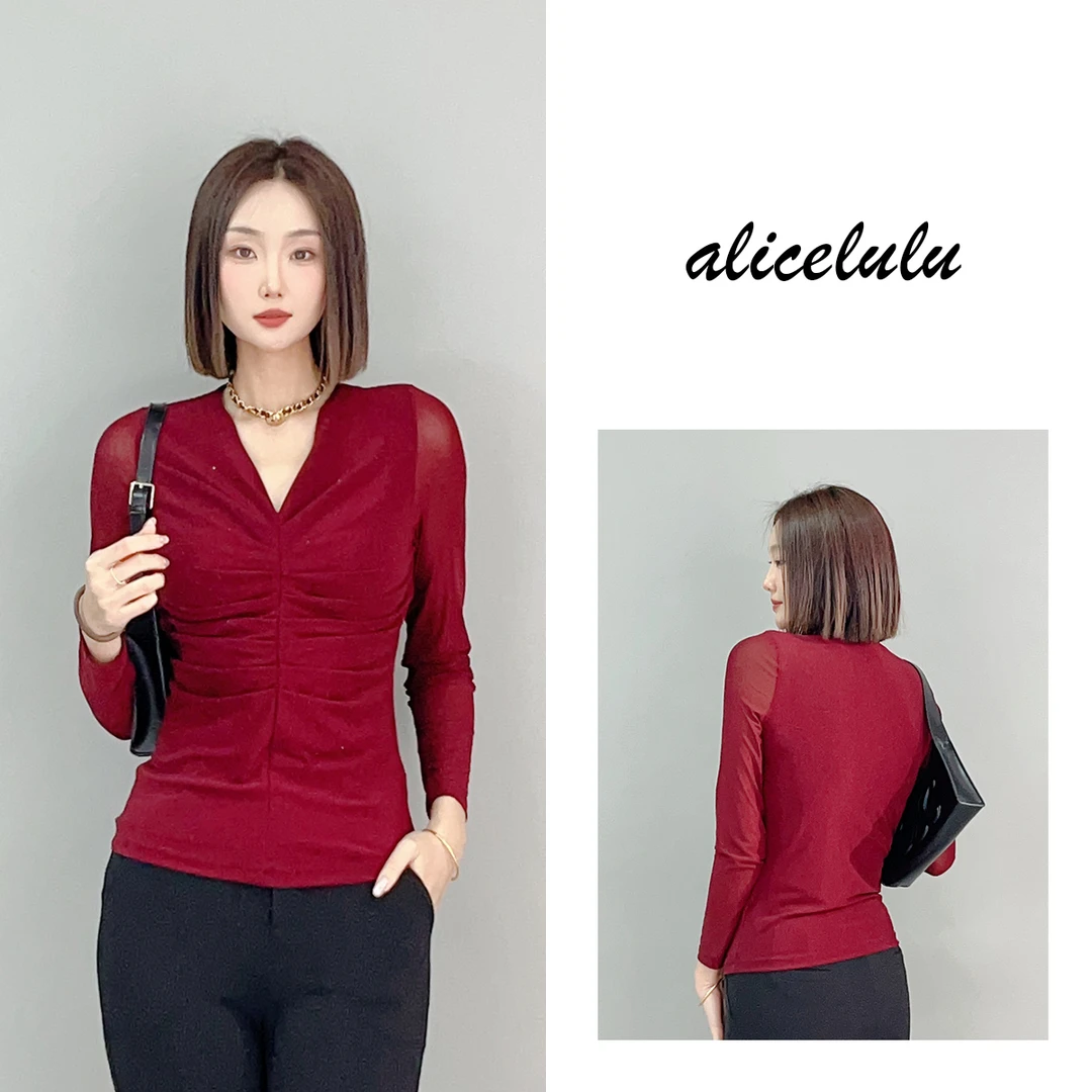 1ALICE 藏肉魔法打底衫捏褶显瘦时髦烫钻 S2141977T