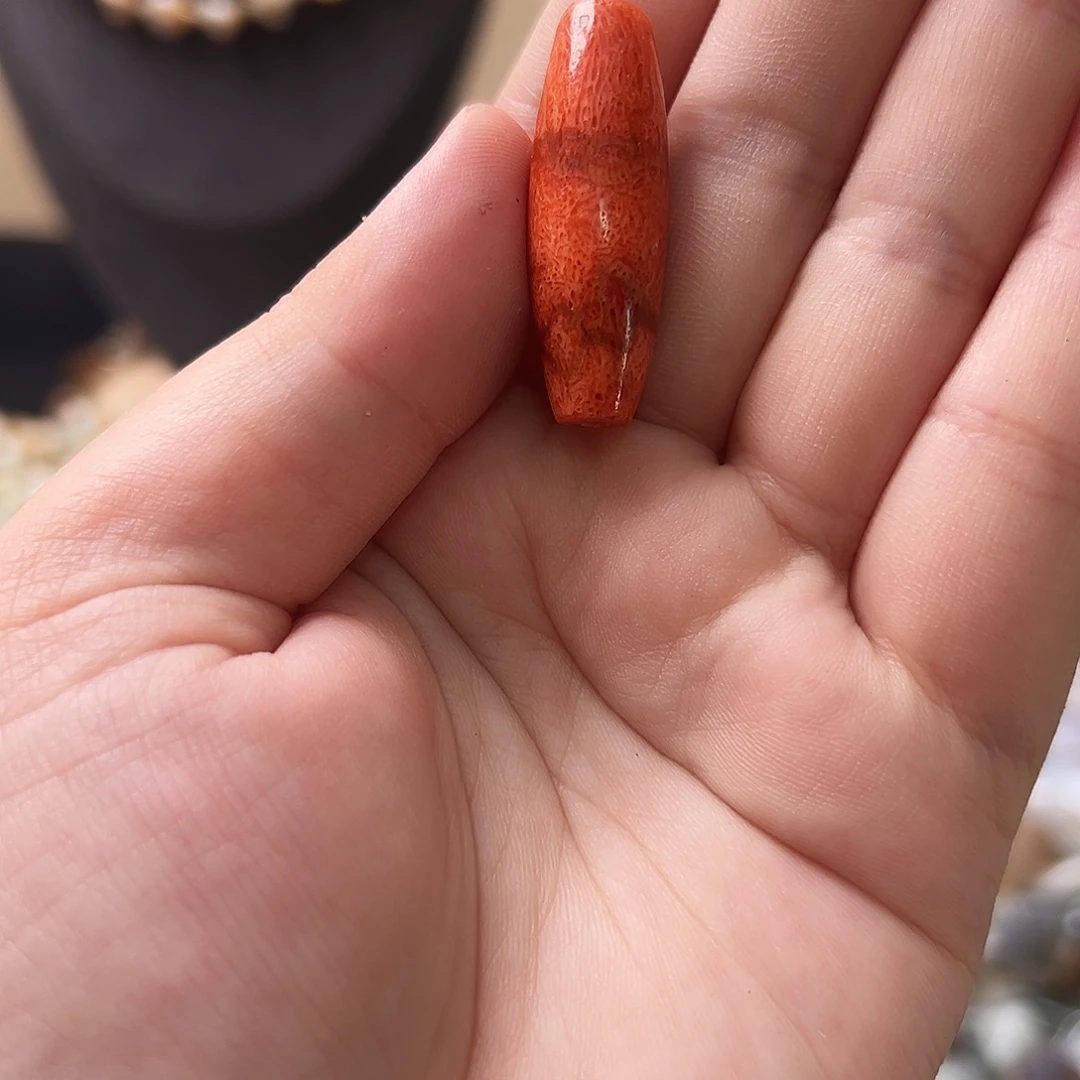 玛瑙/玉髓合金珠宝半成品W190，11.7*35.2mm草竹天珠一个