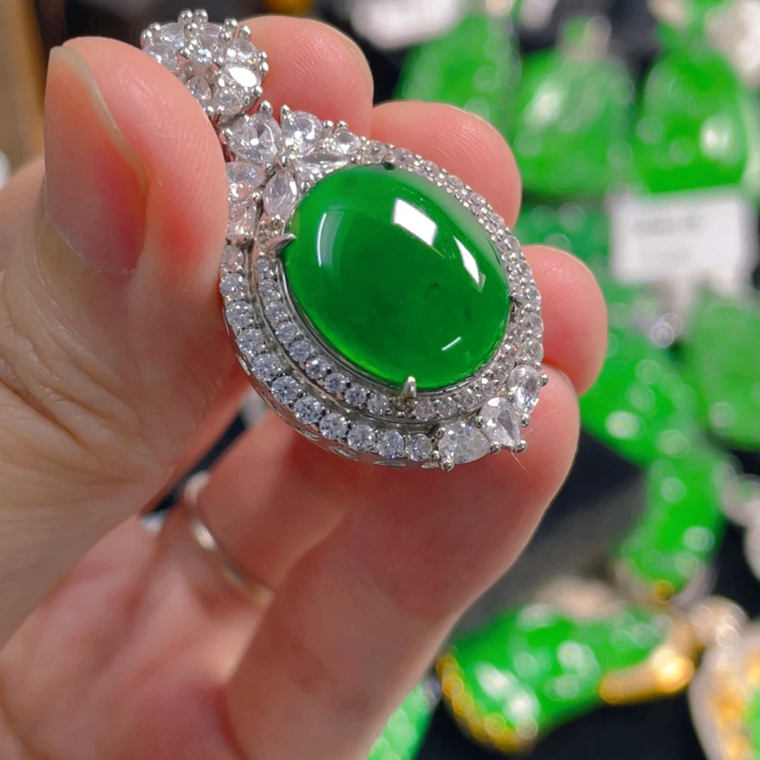 翡翠银S925镶嵌吊坠(不含链)