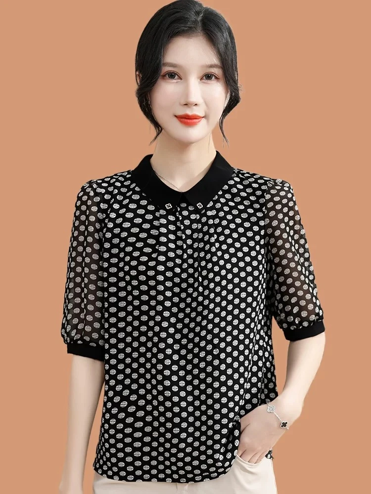 9256-女装衬衫减龄t恤宽松型夏季夏装薄款中老年女装[A5-2-1]